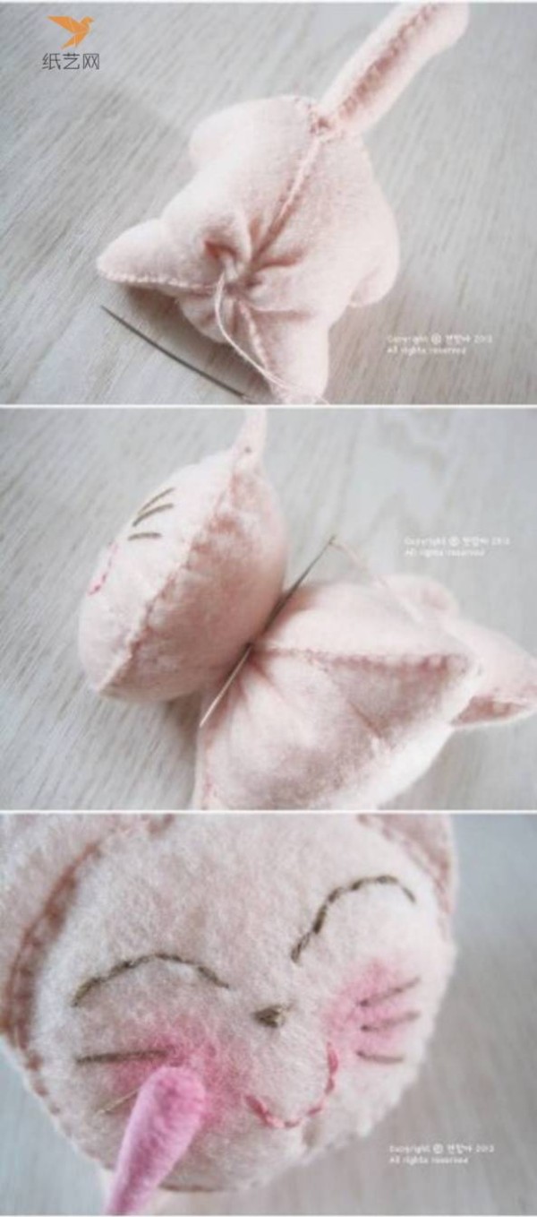 Non-woven fabric tutorial: The non-woven laughing cat who loves to apply blush