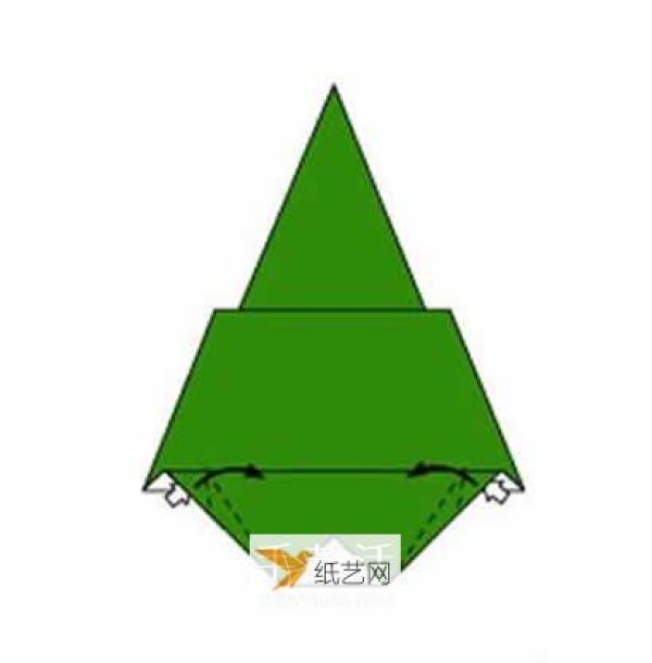 Illustration of folding a Christmas tree using a piece of origami paper