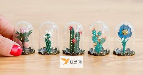 Realistic paper-carved glass potted plants in the mini world