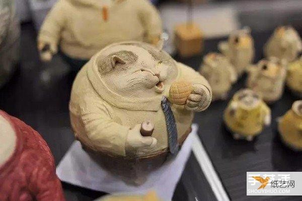 Appreciation of pictures of exquisite clay cat handicrafts