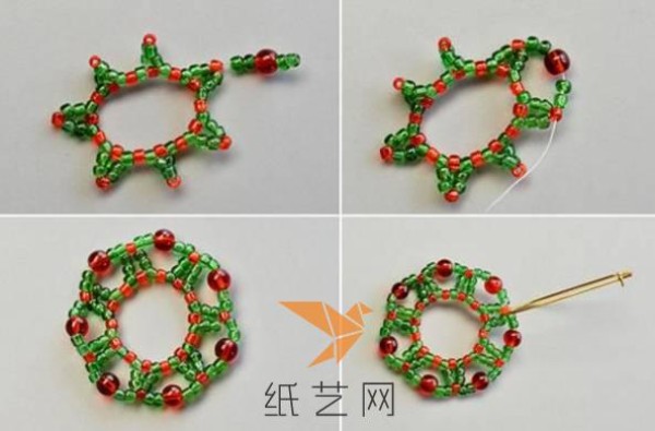 Tutorial for making beaded Christmas earrings in Christmas tree tones