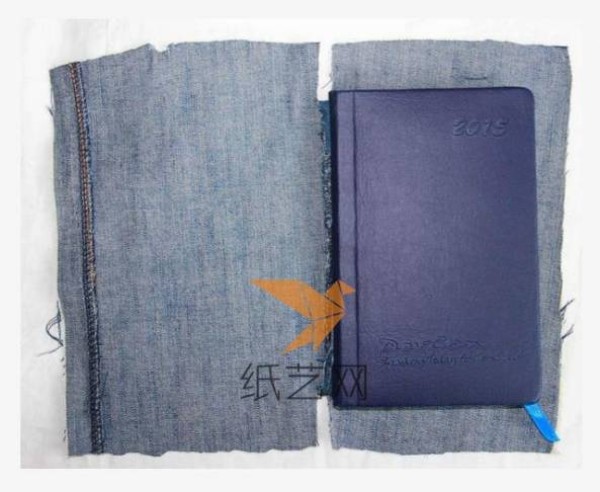 DIY tutorial on using old jeans to make textured book covers