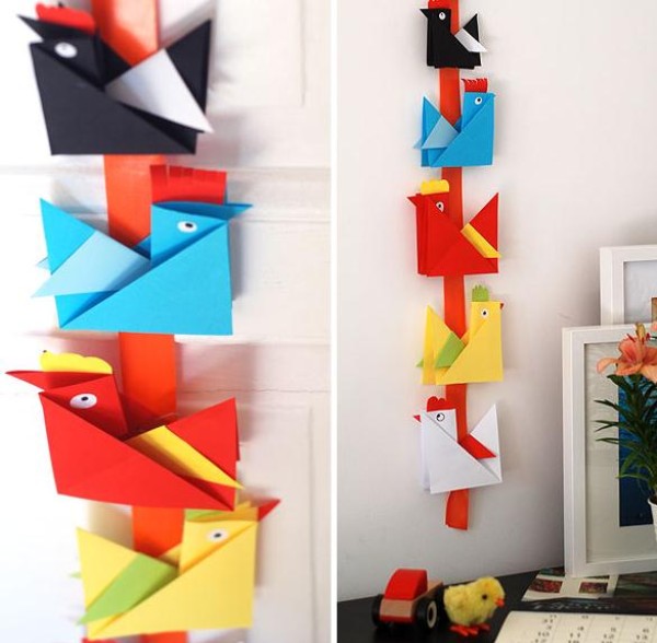 Tutorial on making handmade origami rooster for children