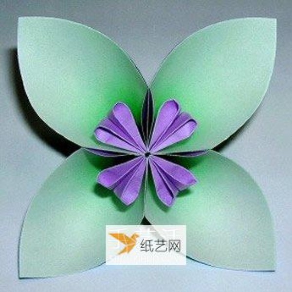 Illustration of the origami method of a beautiful four-petal flower ball