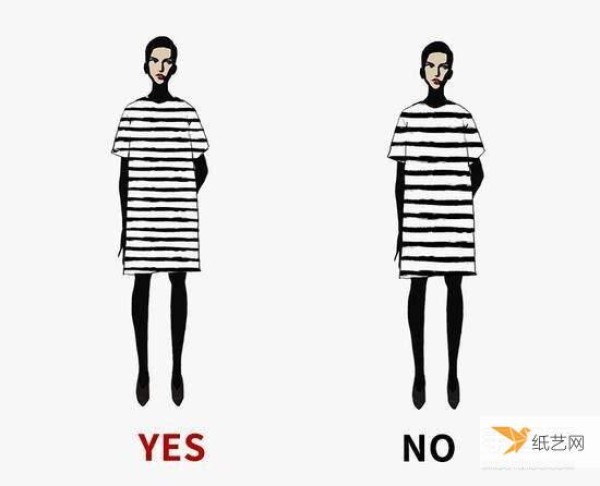 Very simple illustration of dressing rules. Good proportions can highlight tallness and thinness