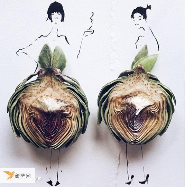 Use fruits and vegetables as ingredients to create stunning fashion paintings