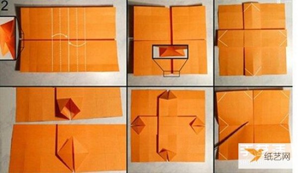 Illustrated step-by-step tutorial on making a flower pot from hand-made origami that looks relatively complicated