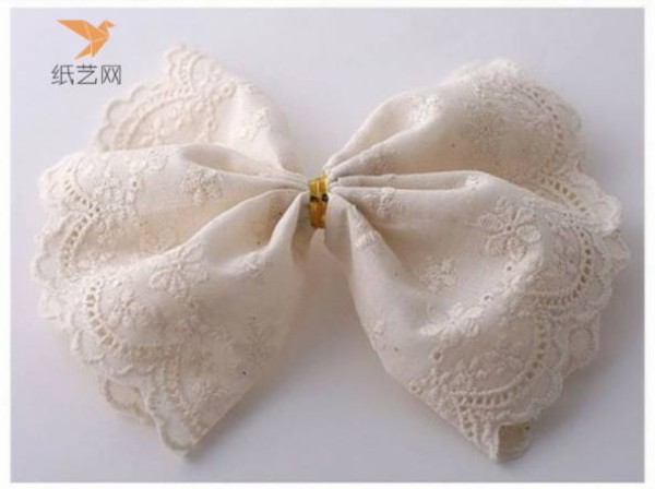 Fabric art tutorial Aesthetic style white embroidered bow decorative hairpin fabric art making tutorial