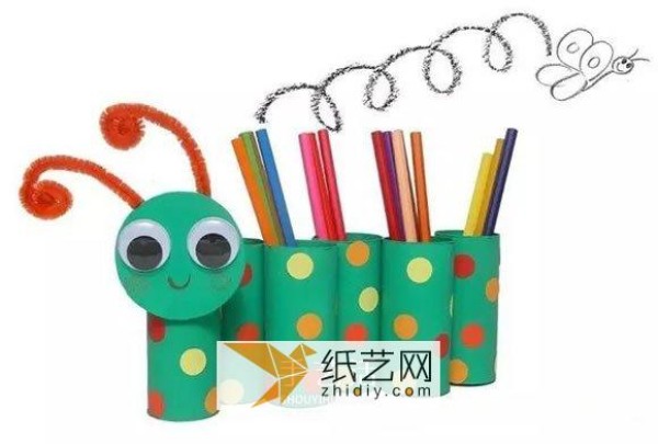 DIY cute caterpillar pen holder super simple handmade cartoon pen holder