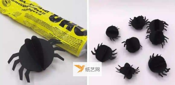 Use cardboard to make a Halloween black spider ornament