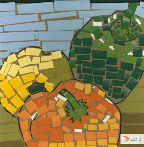 Pictures of beautiful mosaic style simple handmade collage works made by young children