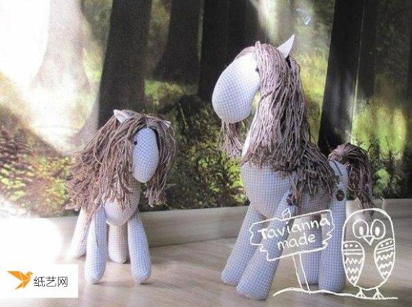 An illustration of handmade drawings of a personalized fabric plush toy horse