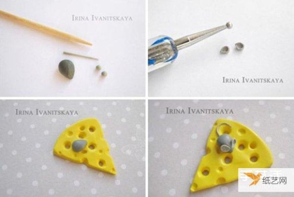 Personalized cheese earrings made from ultra-light clay. There are mice stealing food.