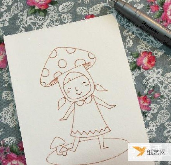 Teach you how to color how to draw a cute little girl playing the role of a mushroom