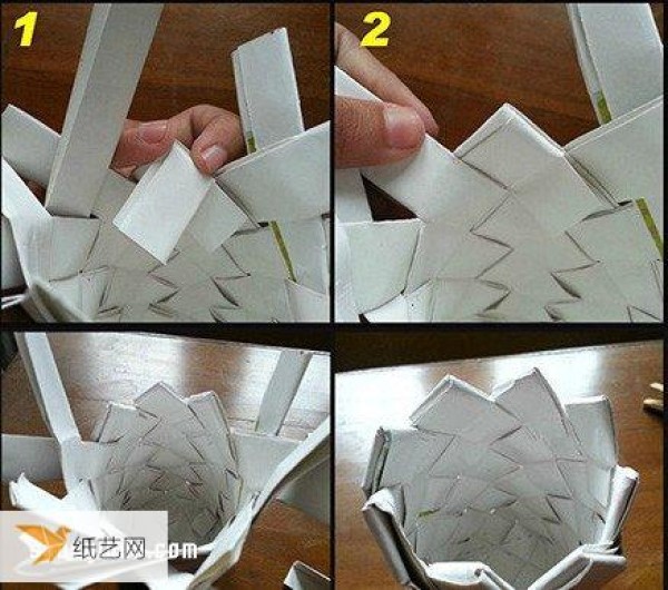 Detailed step-by-step diagram of how to use paper strips to make storage tubes or pen holders