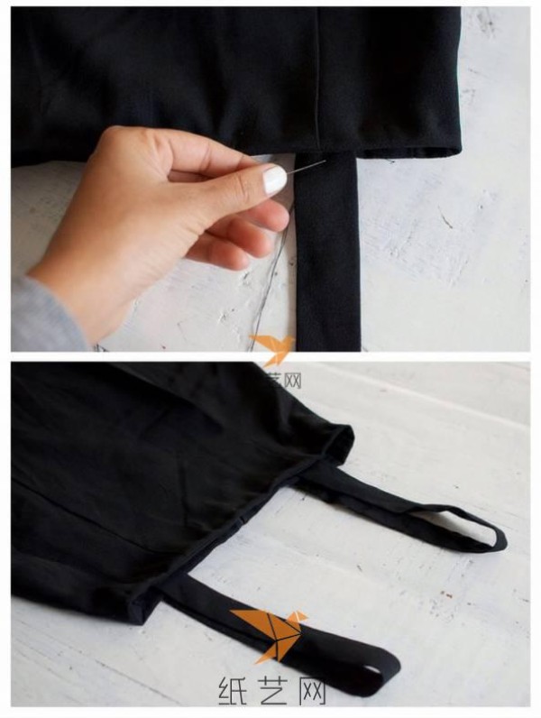 Creative DIY fabric tutorial on changing a fabric short-sleeved dress into a fashionable suspender skirt