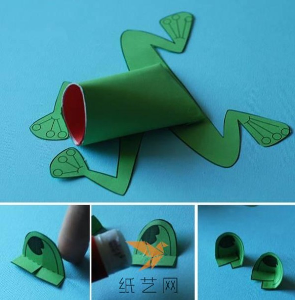 Toilet paper tube turns into a little frog in childrens craft