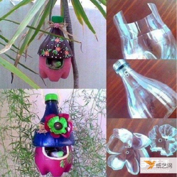 Illustrated tutorial on making personalized flower pots using waste plastic bottles