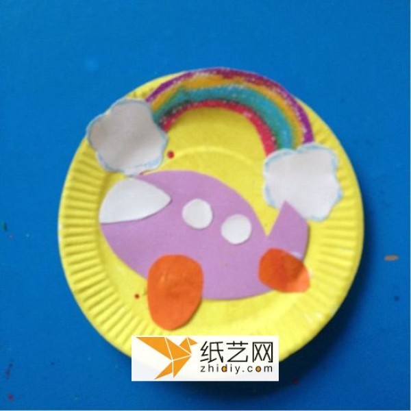 Parent-child craft paper plate rainbow airplane