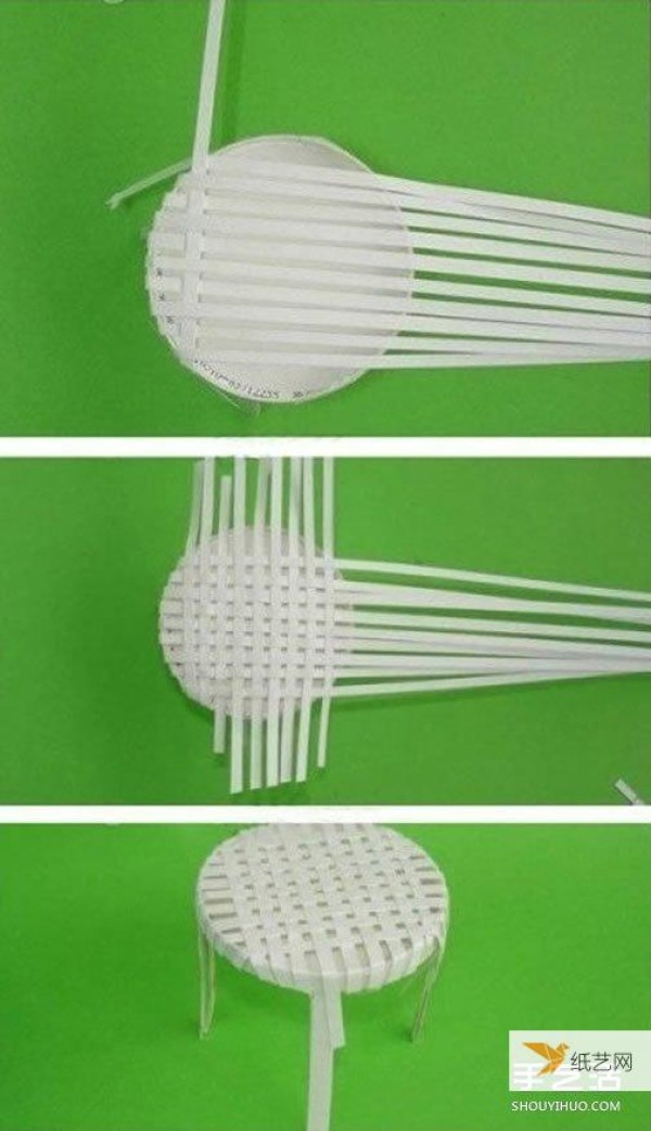 Illustrated tutorial on how to make a wicker chair by hand using disposable paper cups