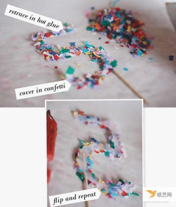 Use hot glue to create 3D letters or numbers for birthday parties