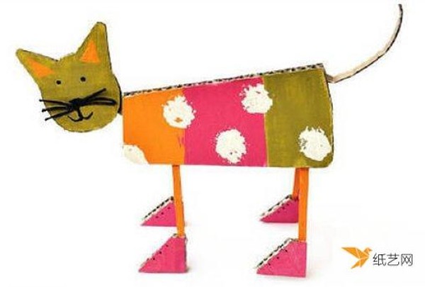 Illustrated tutorial on how to make a standing kitten by hand for children