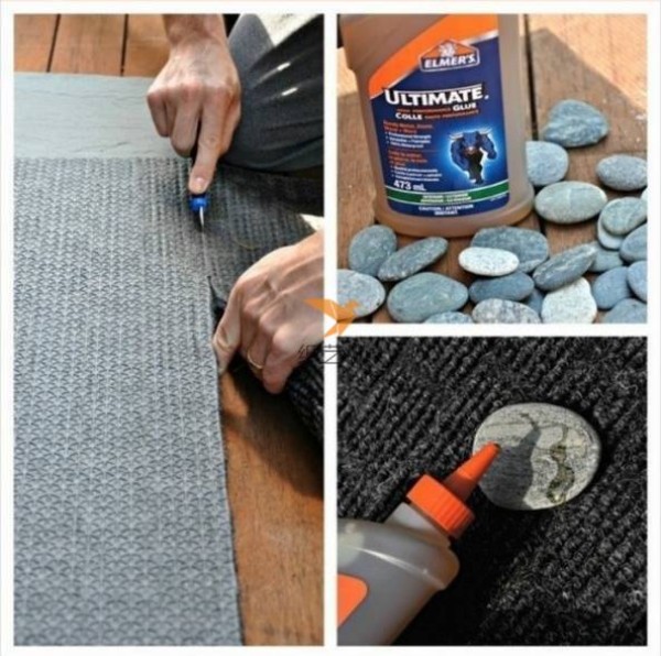 Turn waste into treasure and use small stones to decorate old carpets with a different sense of decoration