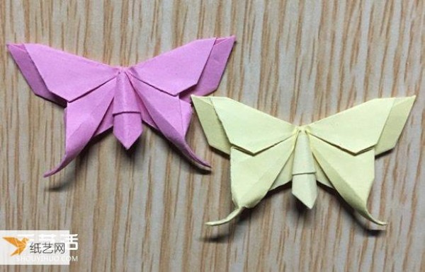 Illustration of steps for folding paper butterflies by hand