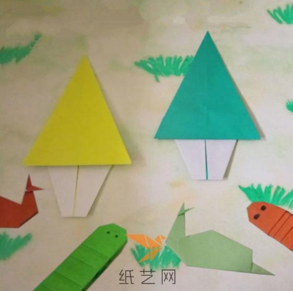 Childrens handmade origami tree clip art Mothers Day gift making tutorial