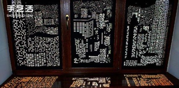 Ukrainian handmade city silhouette curtains engraved with daytime limits and night scenes