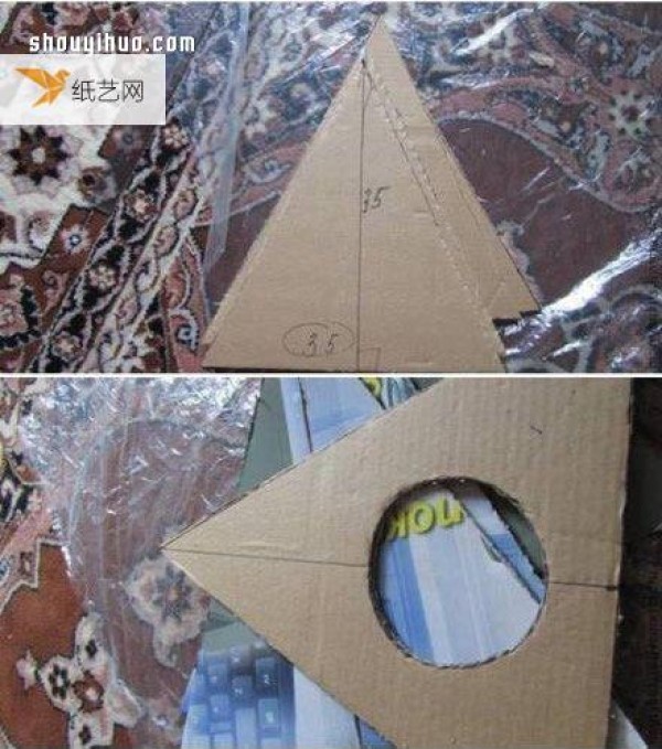 Illustrated tutorial for making a cute cat nest using corrugated paper and non-woven fabric