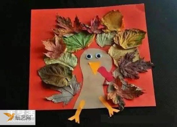 A collection of pictures of children using autumn leaves to make stickers