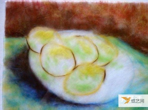 Illustration of how to draw fruit wool felt with a special texture of wool that looks like an oil painting