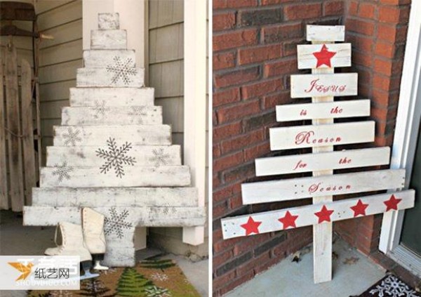 Pictures of Christmas trees made by yourself using 5 types of wood