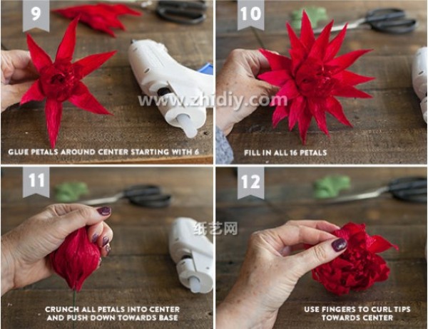 How to make artificial flowers from crepe paper, handmade paper flowers, artistic illustration tutorial