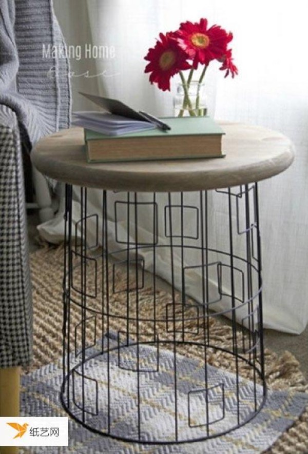 How to make a small round table using unused metal basket waste