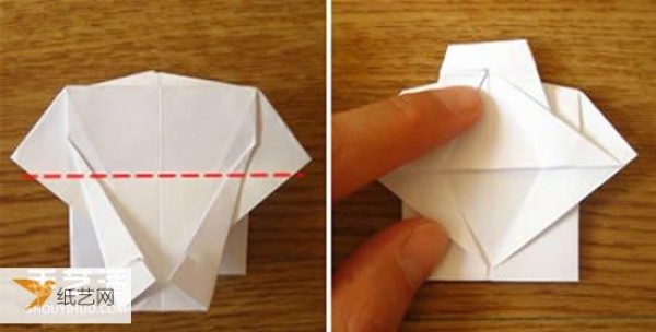 Illustrated tutorial on using dollar origami to fold a short-sleeved T-shirt with a cute little tie