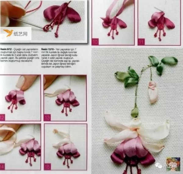 The flowers embroidered with beautiful ribbons are so beautiful! Tutorial attached!