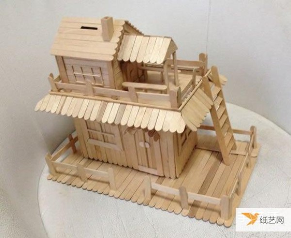 Tutorial on making a personalized two-story house model built with ice cream sticks