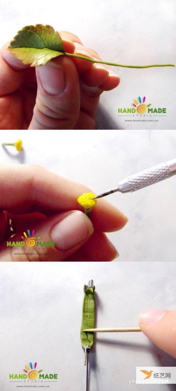 Illustration of how to make a soft clay small fresh plant brooch