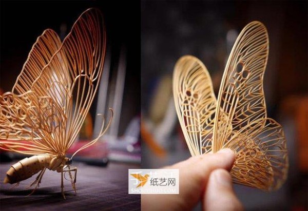 Delicately realistic insect models made from bamboo