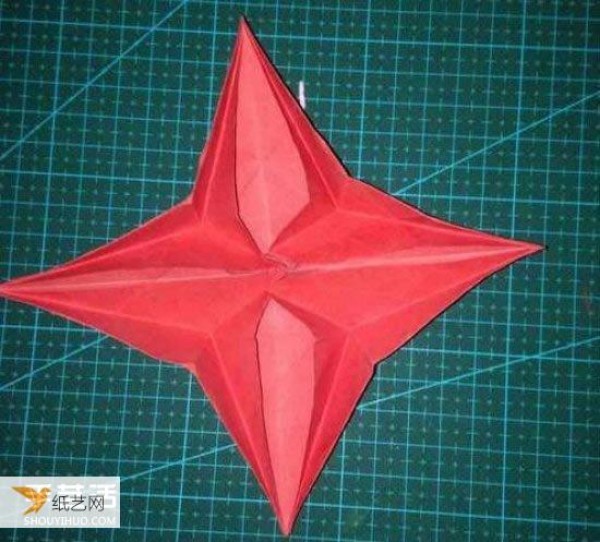 Illustration of the steps for origami making the North Star with four symmetrical corners