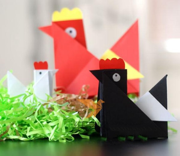 Tutorial on making handmade origami rooster for children