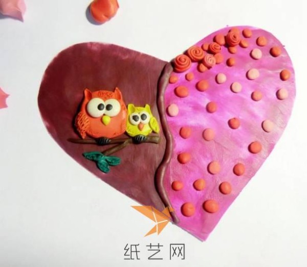 Tutorial on making beautiful heart-shaped owl and rose flower clay for Valentine’s Day gift