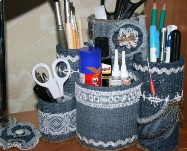 Turning waste into treasure: turning unworn jeans into a pen holder storage box