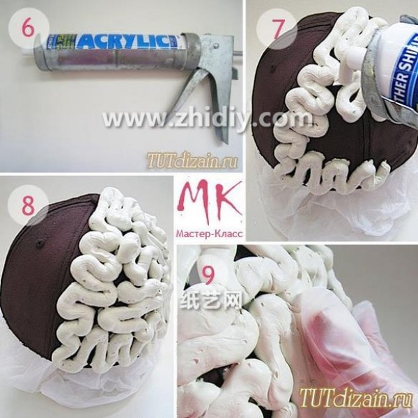 Tutorial on how to make a Halloween zombie-eaten-your-brain brain hat out of old hats