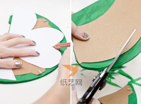 Cut out a three-dimensional four-leaf clover from crepe paper