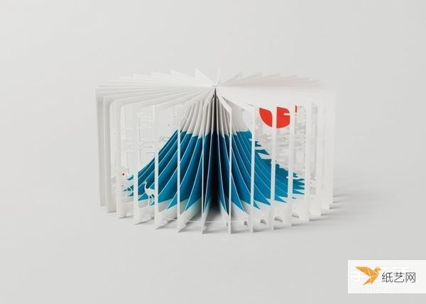 The majestic Mount Fuji is shrunk into a paper sculpture art of a mini pop-up book