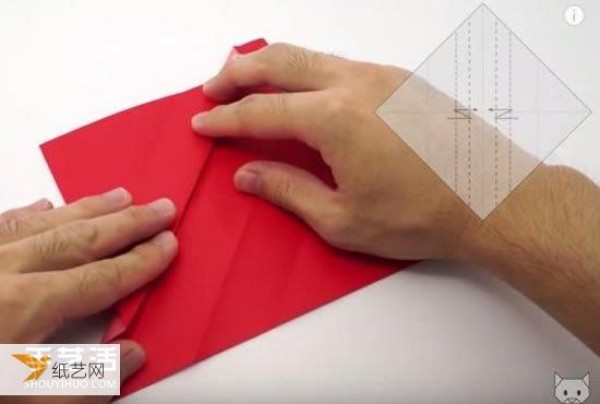 Illustration of how to fold a love letter on heart-shaped stationery with a loving heart