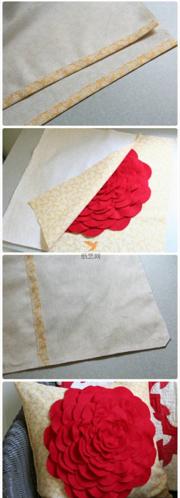 Tutorial on making non-woven three-dimensional flower non-woven pillow